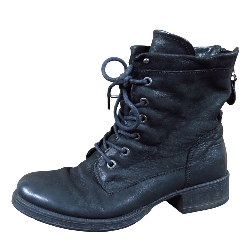 Browns Couture Women Combat Boot Size 37 Italian Leather Lace Up Black Booties